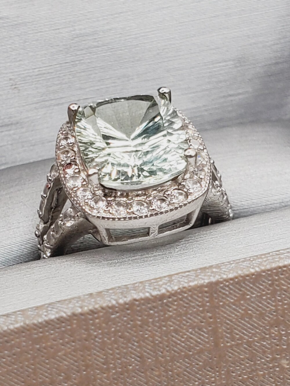 Fancy Cut Prasiolite - Green Amethyst & White Zircon 925 Sterling Silver Ring - Picture 2 of 12